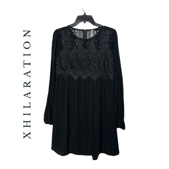 1630. XHILARATION LONG‎ SLEEVE MINI LENGTH DRESS SIZE MEDIUM BLACK IN COLOR LACE - Picture 1 of 9